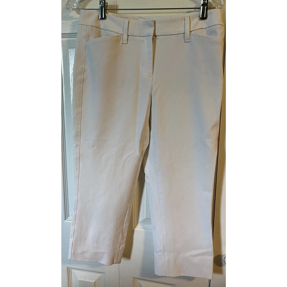 WHITE HOUSE BLACK MARKET STRAIGHT CROP PANTS white COTTON STRETCH size 6 (K)